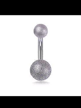 Frosted Sparkle Double Ball Belly Ring - Silver Glitter